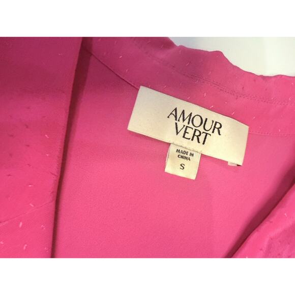 Amour‎ Vert Dress Women's Pink Rayon? V-Neck Barbie Collar Button Up, Midi Small - Picture 11 of 16